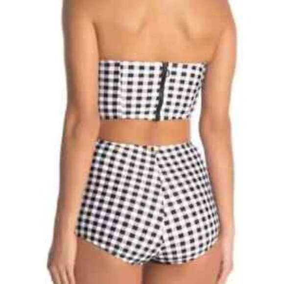 Betsey Johnson Black White High Waisted Boy-Short Bikini Bottom - Picture 8 of 10